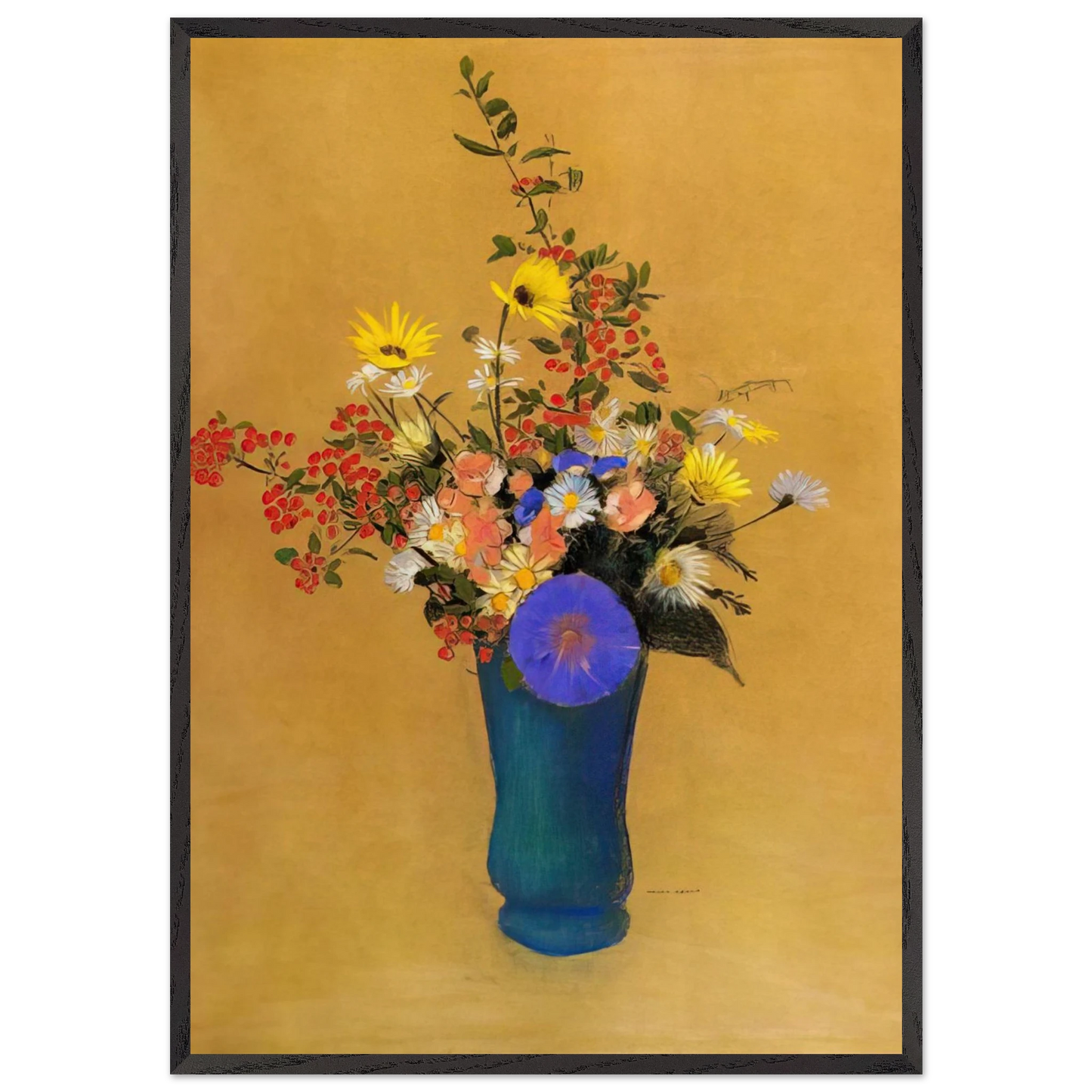 BOUQUET OF WILD FLOWERS - Odilon Redon 70x100 cm / 28x40 inches Framed Art Print – Black Wooden Frame