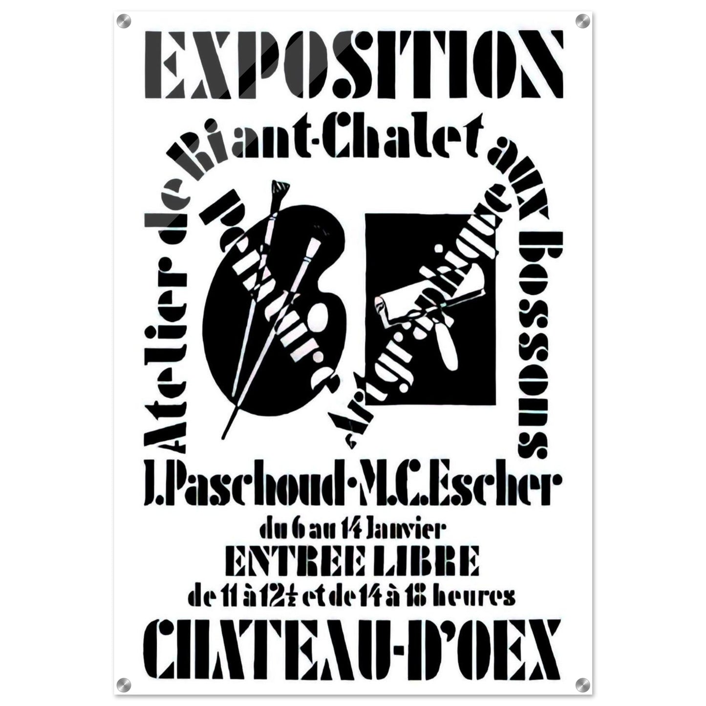 POSTER FOR EXHIBITION JOHN PASCHOUD AND M C ESCHER DECEMBER 1936 1936 - MC Escher Acrylic Print - 70x100 cm / 28x40″ inches | Maurits Cornelis Escher Prints