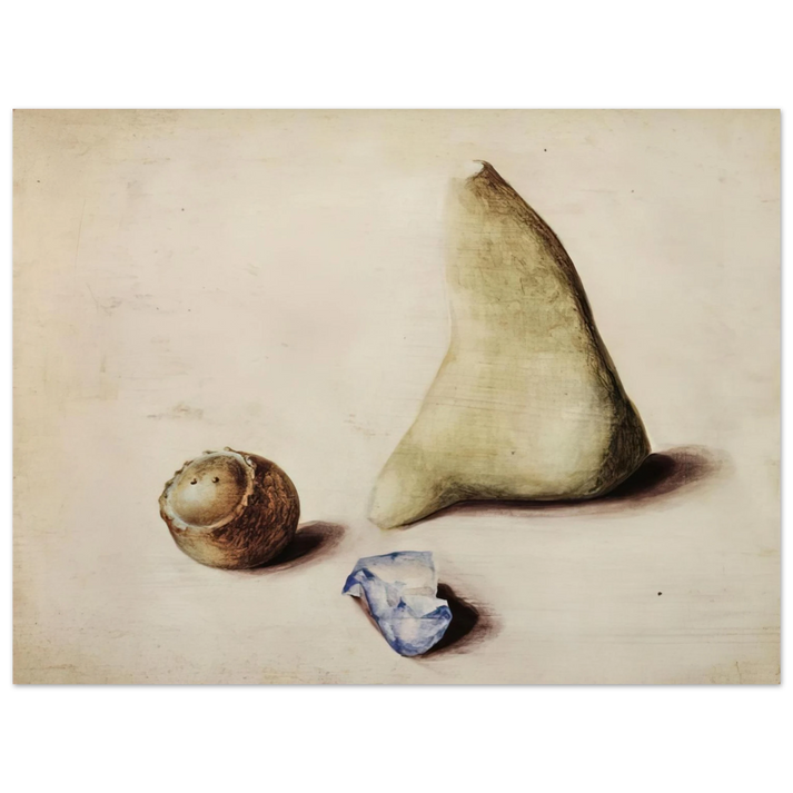 Julius Bissier - Pietra calcarea dalle Alpi Sveve Burgfelden, un pezzo di vetro grezzo dall’Adriatico Rimini, galle da Gubbio. Natale 38 - 1938 75x100 cm / 30x40inches Fine Art Poster