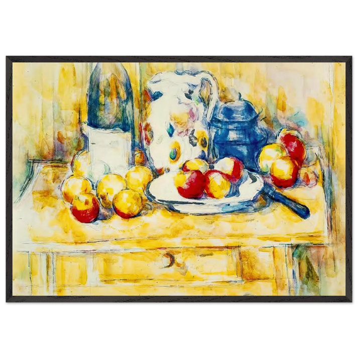 Still Life with Apples a Bottle and a Milk Pot - Paul Cezanne 70x100 cm / 28x40 inches Framed Art Print – Black Wooden Frame