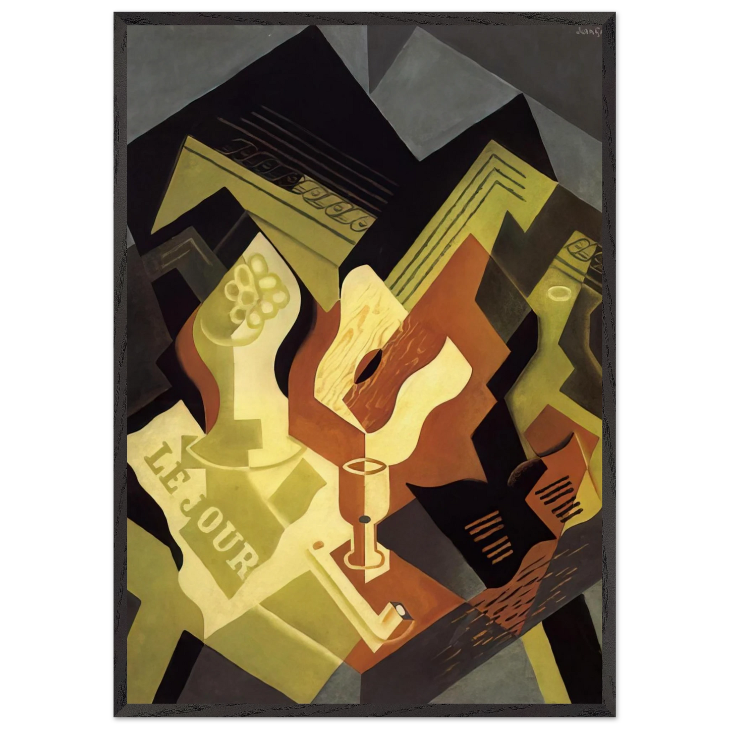 GUITAR AND FRUIT DISH - Juan Gris 70x100 cm / 28x40 inches Framed Art Print – Black Wooden Frame