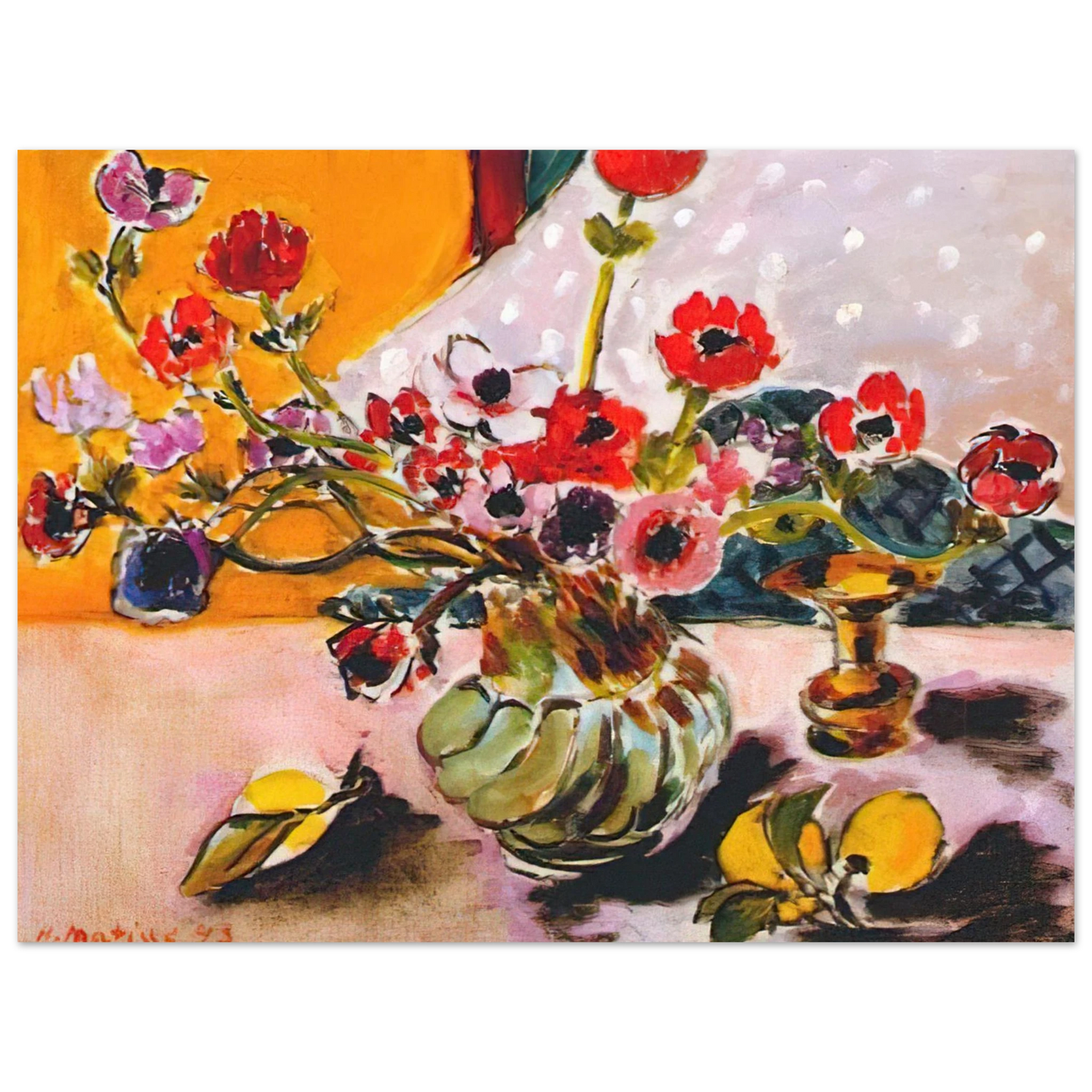 Henri Matisse - ANEMONES AND CHINESE VASE 1943 75x100 cm / 30x40inches Fine Art Poster