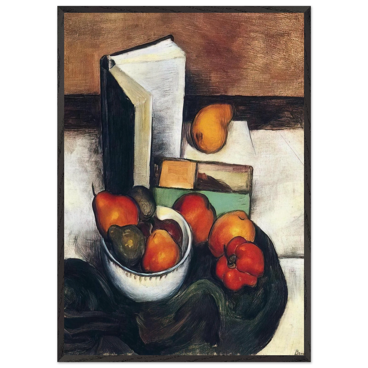 STILL LIFE WITH FRUIT AND VEGETABLES - Thomas Hart Benton 70x100 cm / 28x40 inches Framed Art Print – Black Wooden Frame