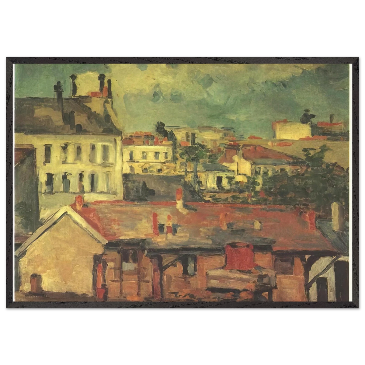 The roofs - Paul Cezanne 70x100 cm / 28x40 inches Framed Art Print – Black Wooden Frame