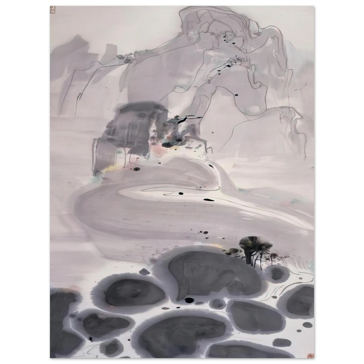 Wu Guanzhong - Mountains High and Streams Eternal - 1986 75x100 cm / 30x40inches Fine Art Poster
