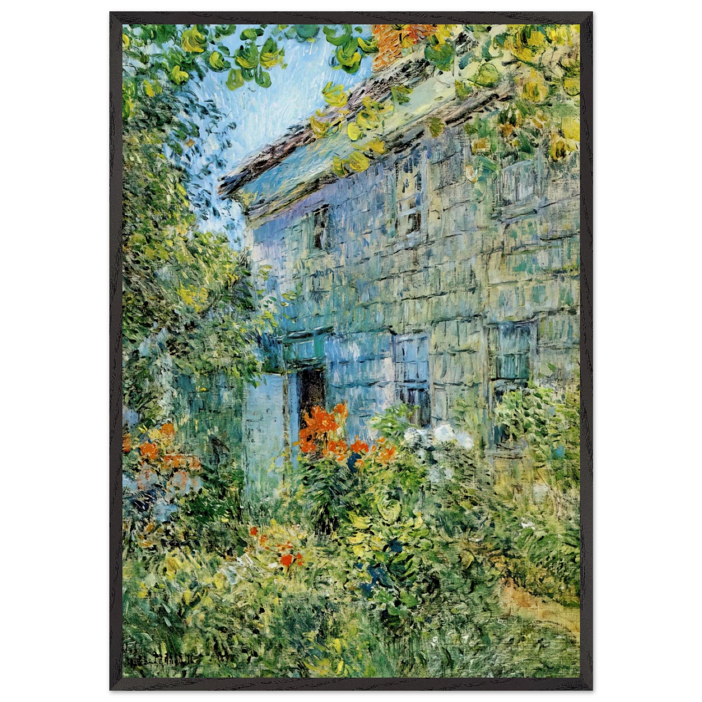 Old House and Garden East Hampton - Childe Hassam 70x100 cm / 28x40 inches Framed Art Print – Black Wooden Frame