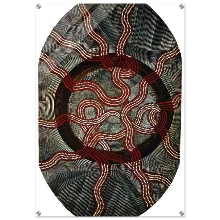 Untitled Snake Dreaming - 1972 - Clifford Possum Tjapaltjarri Acrylic Print - 70x100 cm / 28x40″ inches | Clifford Possum Tjapaltjarri Wall Art | Clifford Possum Tjapaltjarri Prints