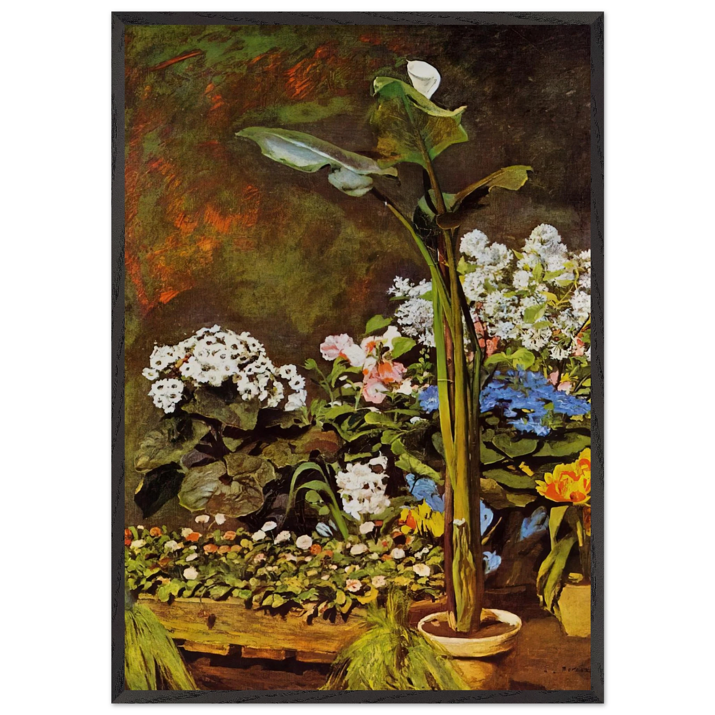 Arum and Conservatory Plants - Pierre-Auguste Renoir 70x100 cm / 28x40 inches Framed Art Print – Black Wooden Frame