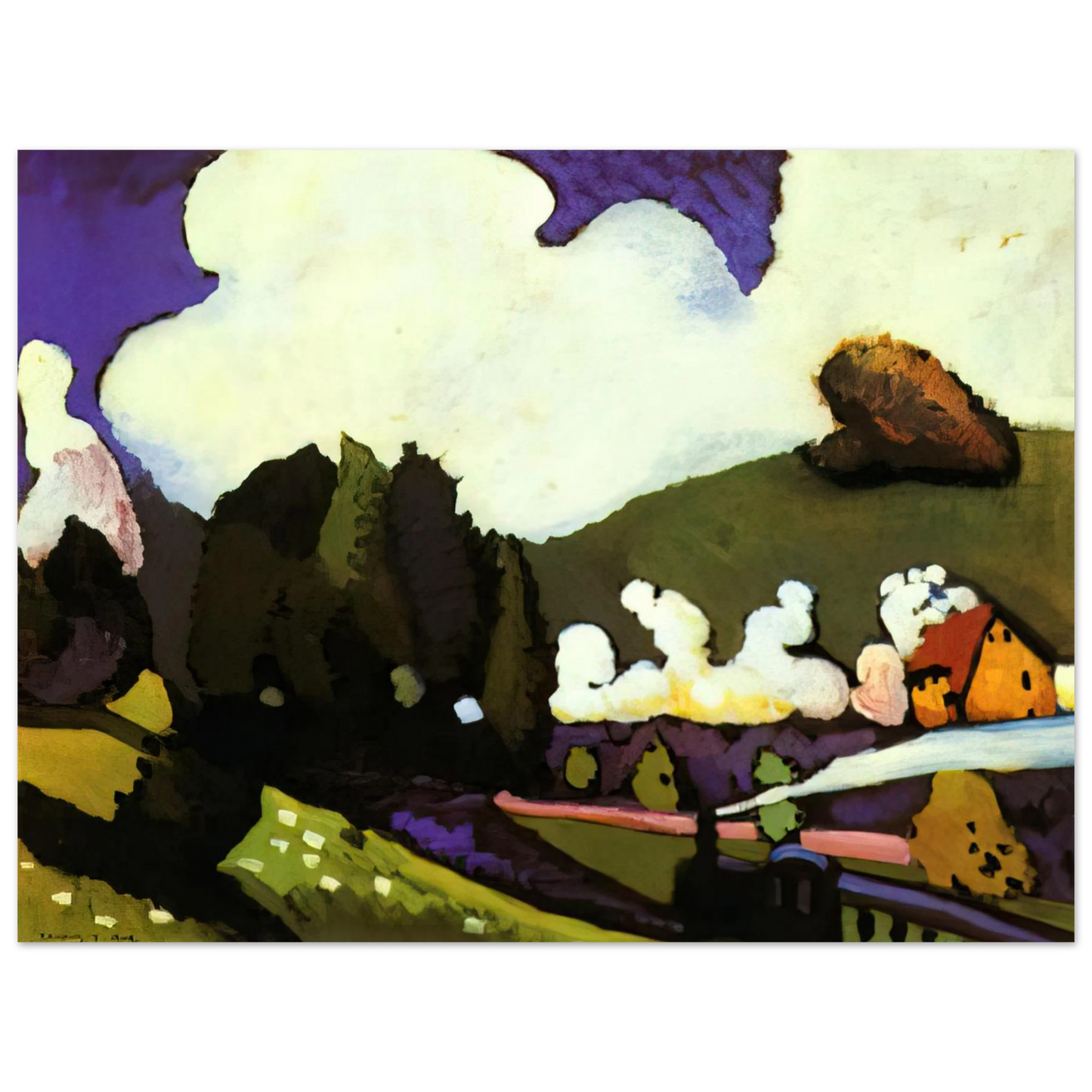 Wassily Kandinsky - LANDSCAPE WITH A STEAM LOCOMOTIVE 1909 75x100 cm / 30x40inches Fine Art Poster