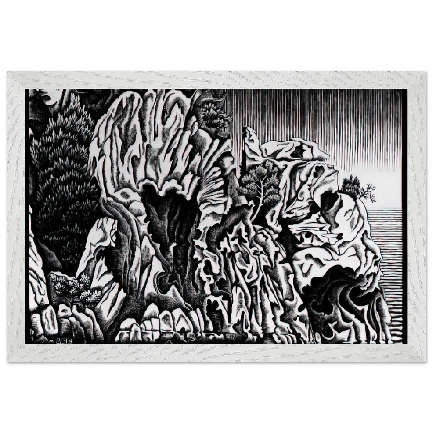 MC Escher - CALANCHE OF PIANA CORSICA FEBRUARY 1934 1934 Wall Art - 60x80 cm / 24x32 inches - Premium Wooden Framed Poster With Fine Art Paper-canvas - Wood frame