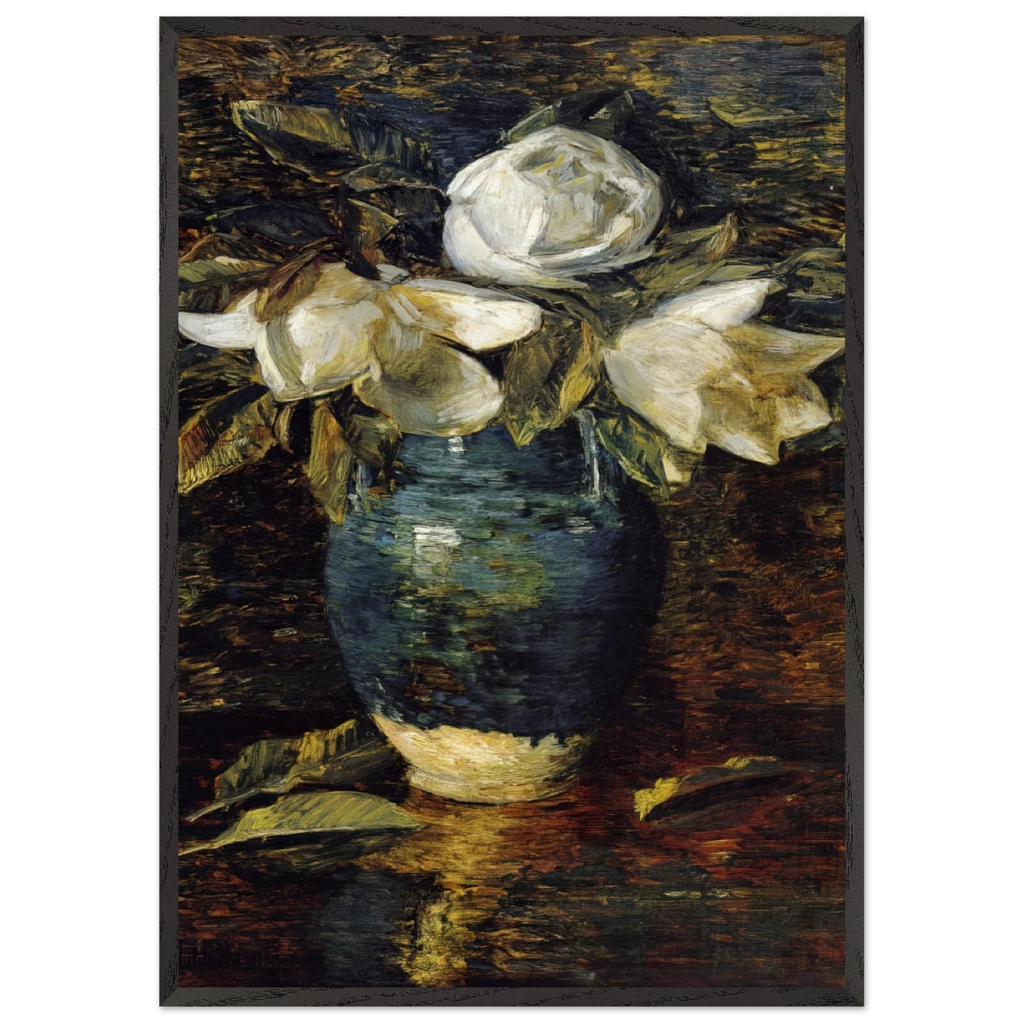 Giant Magnolias - Childe Hassam 70x100 cm / 28x40 inches Framed Art Print – Black Wooden Frame