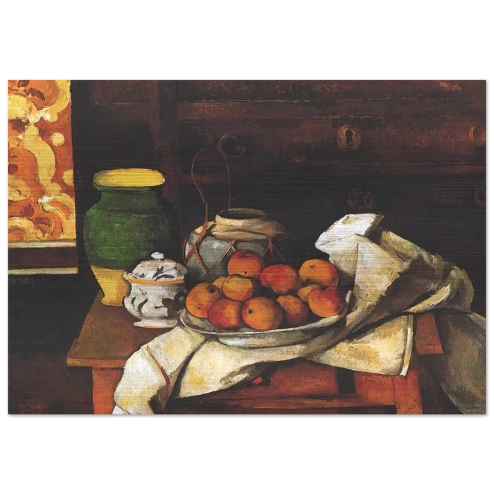 Still life in front of a chest of drawers - Paul Cézanne Brushed Aluminum Print - 70x100 cm / 28x40 inches | Paul Cézanne Aluminum Print | Paul Cézanne Prints