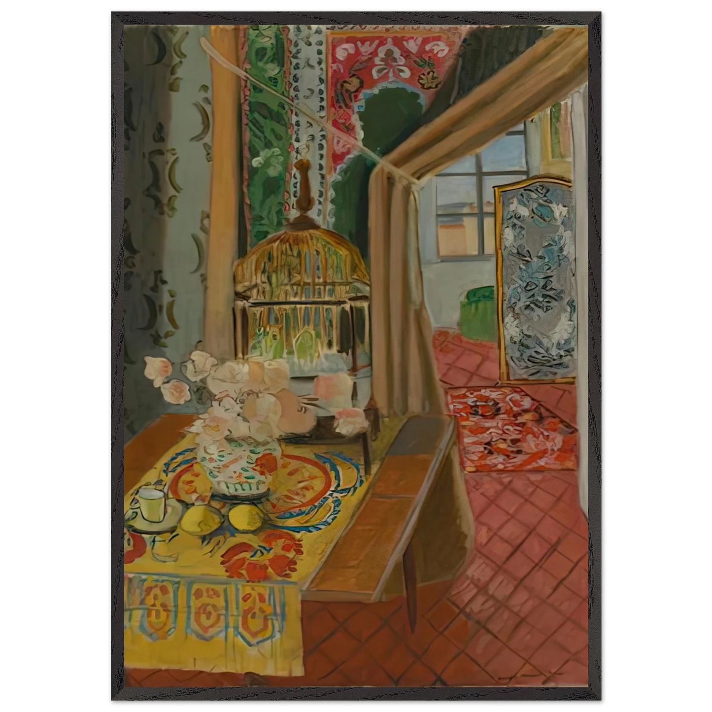 INTERIOR FLOWERS AND PARAKEETS 1924 - Henri Matisse 70x100 cm / 28x40 inches Framed Art Print – Black Wooden Frame