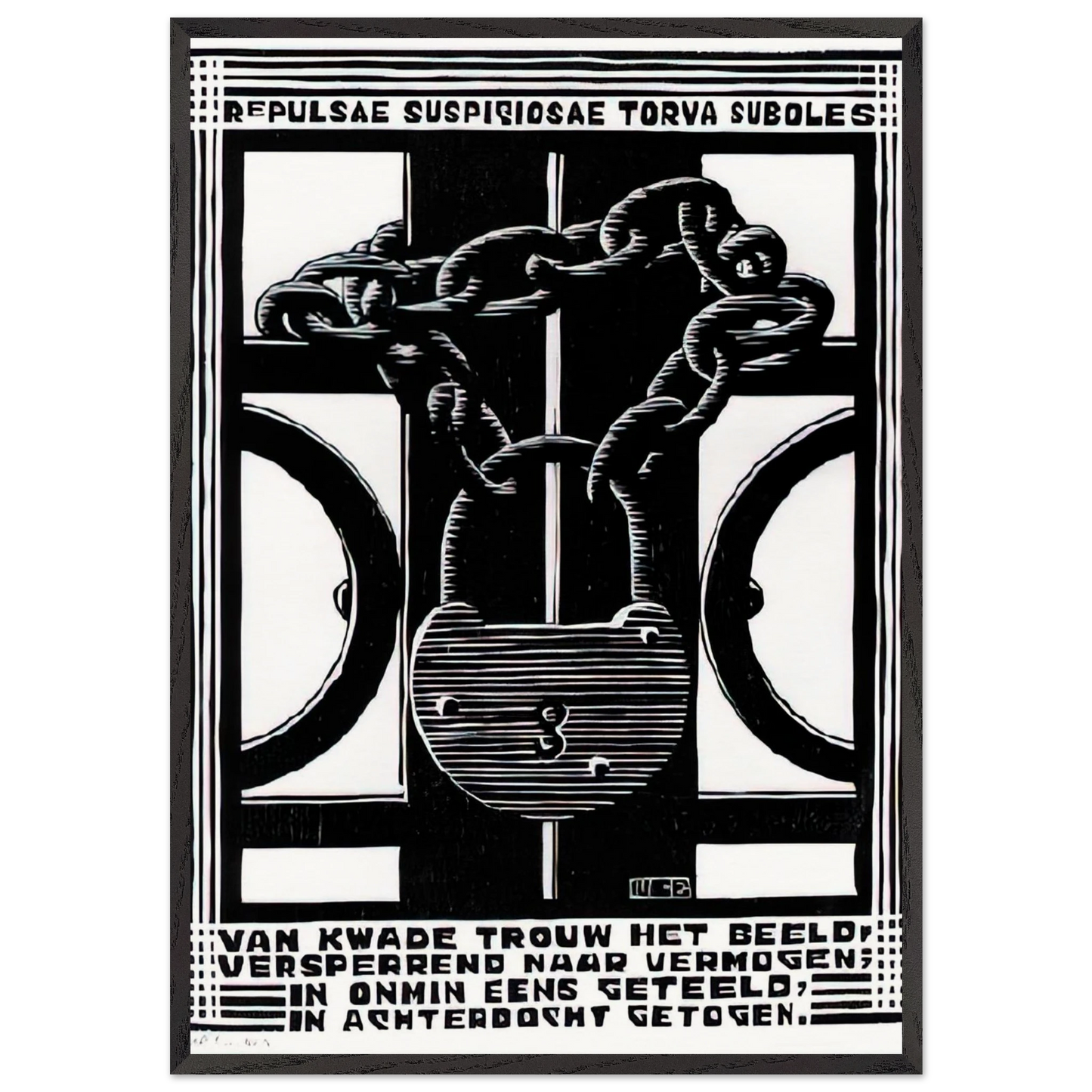 PADLOCK - MC Escher 70x100 cm / 28x40 inches Framed Art Print – Black Wooden Frame | Maurits Cornelis Escher Prints
