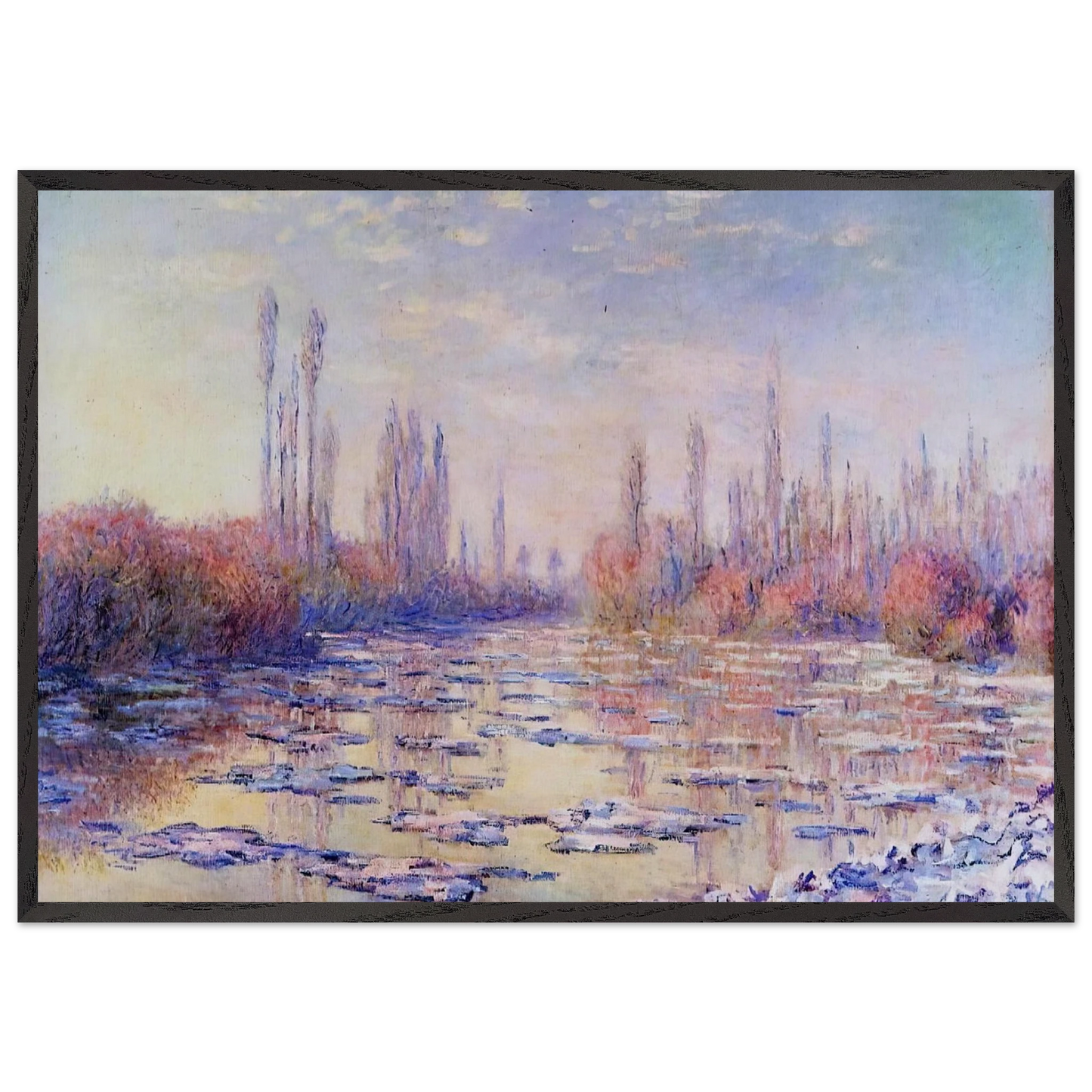 Floating Ice on the Seine - claude monet 70x100 cm / 28x40 inches Framed Art Print – Black Wooden Frame