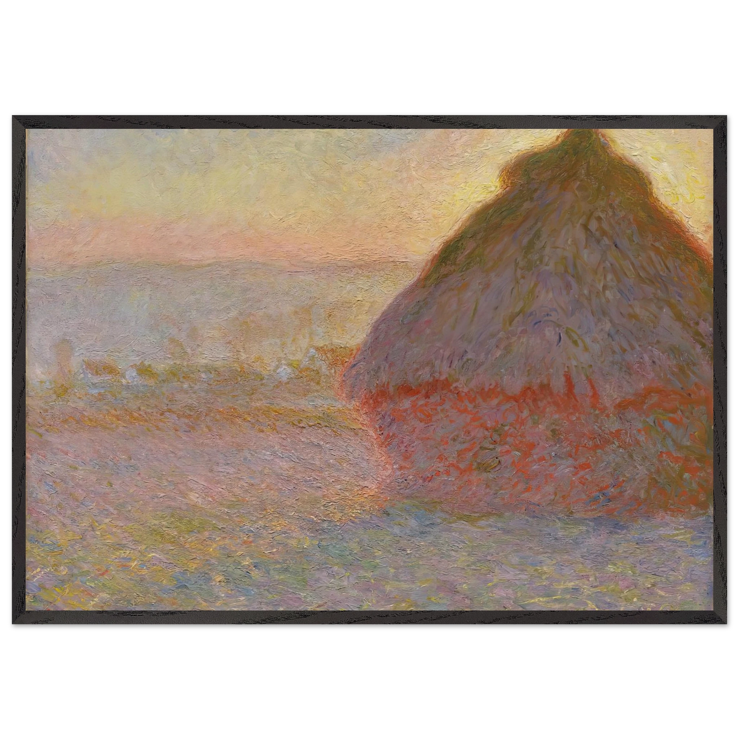 Grainstack Sunset - claude monet 70x100 cm / 28x40 inches Framed Art Print – Black Wooden Frame