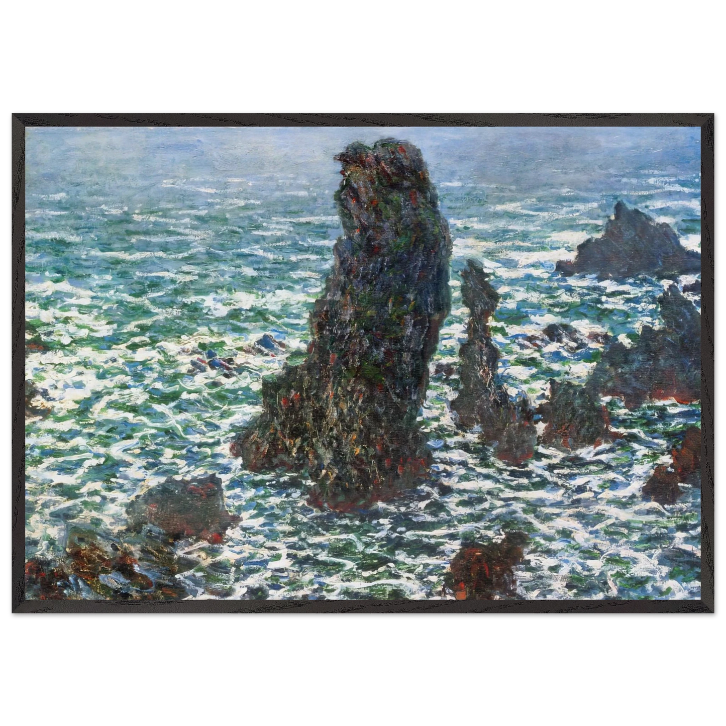 The Pyramids of Port Coton Belle-Ile-en-Mer - claude monet 70x100 cm / 28x40 inches Framed Art Print – Black Wooden Frame