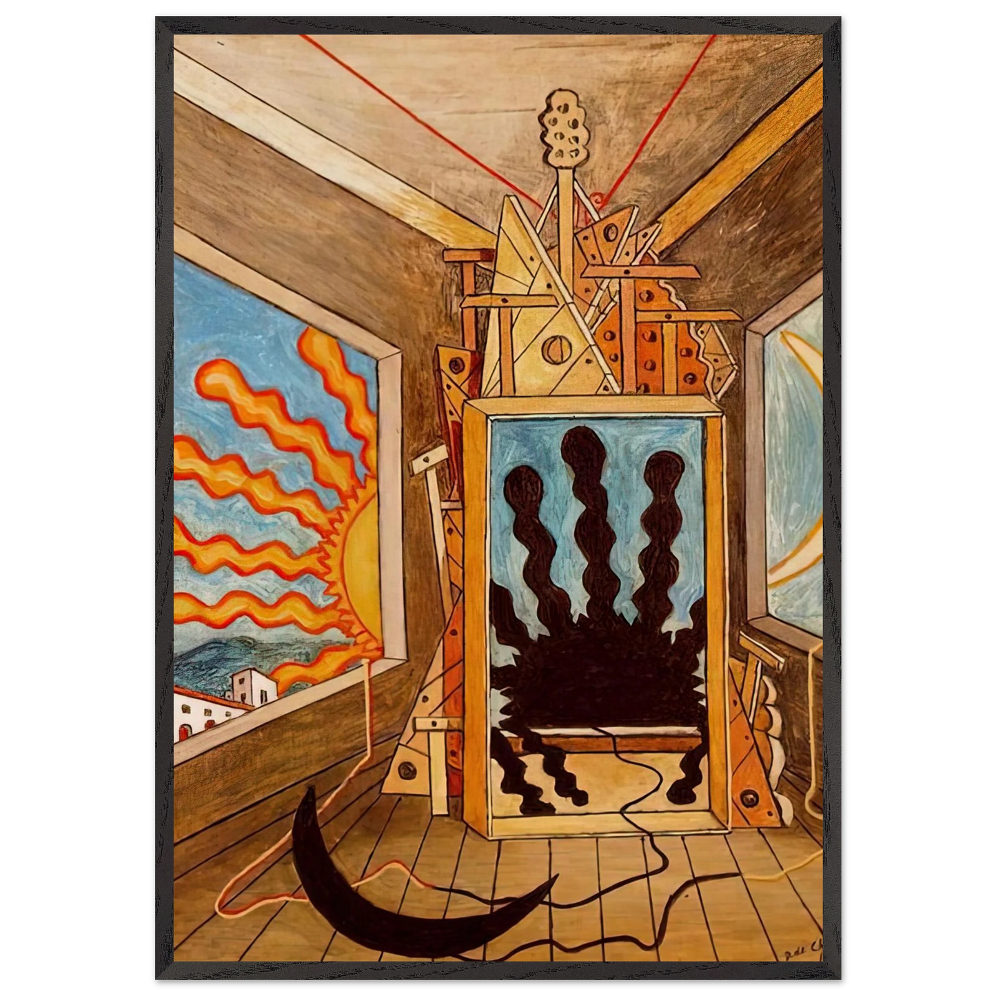 METAPHYSICAL INTERIOR WITH SUN WHICH DIES 1971 - Giorgio de Chirico 70x100 cm / 28x40 inches Framed Art Print – Black Wooden Frame