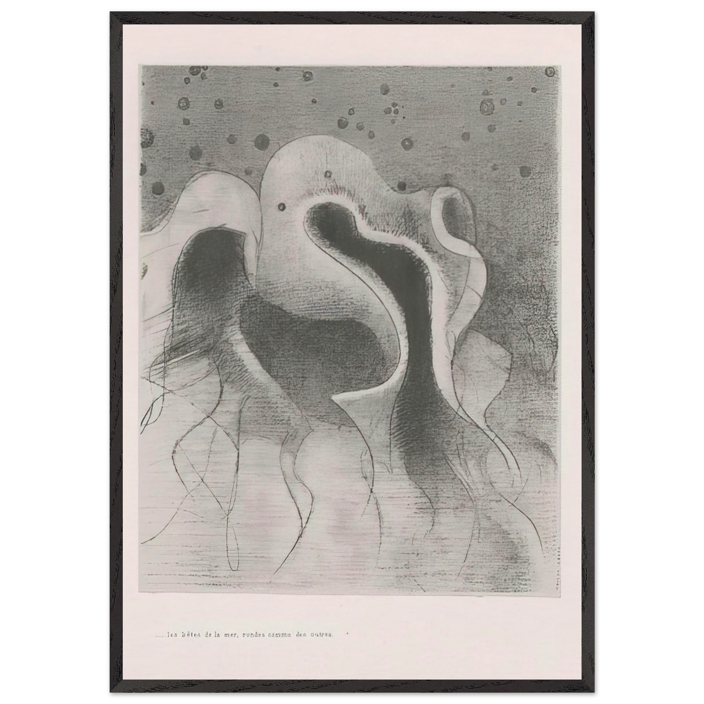 THE BEASTS OF THE SEA ROUND LIKE LEATHER BOTTLES PLATE 22 1896 - Odilon Redon 70x100 cm / 28x40 inches Framed Art Print – Black Wooden Frame