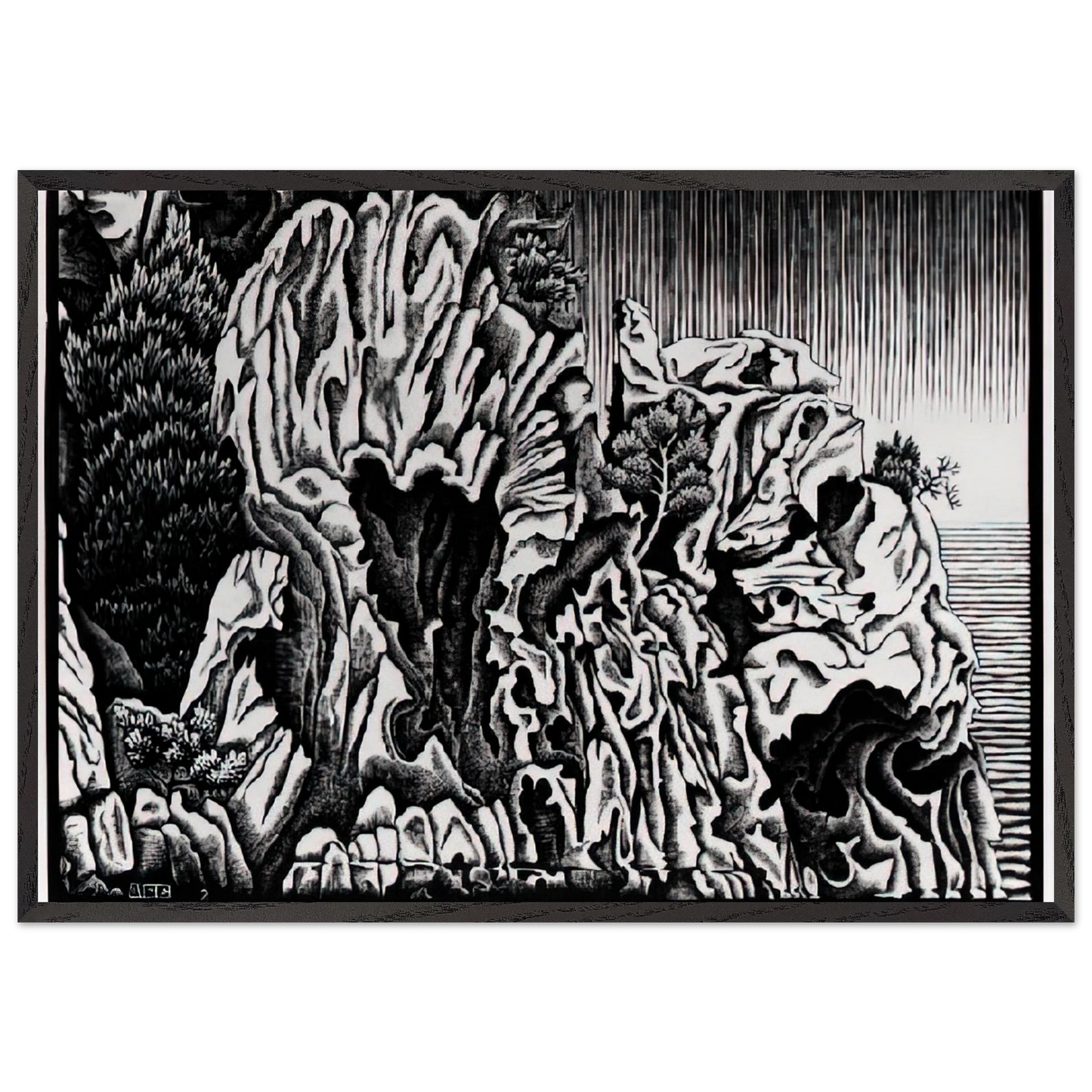 CALANCHE OF PIANA CORSICA FEBRUARY 1934 1934 - MC Escher 70x100 cm / 28x40 inches Framed Art Print – Black Wooden Frame | Maurits Cornelis Escher Prints