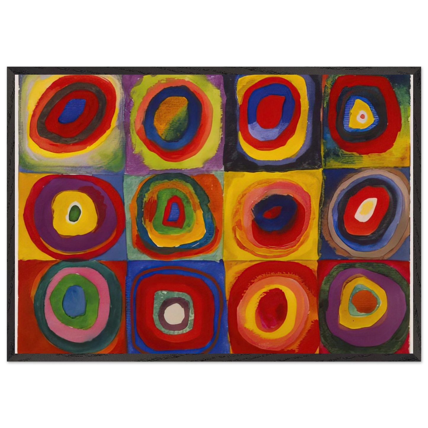 COLOR STUDY SQUARES WITH CONCENTRIC CIRCLES 1913 - Wassily Kandinsky 70x100 cm / 28x40 inches Framed Art Print – Black Wooden Frame