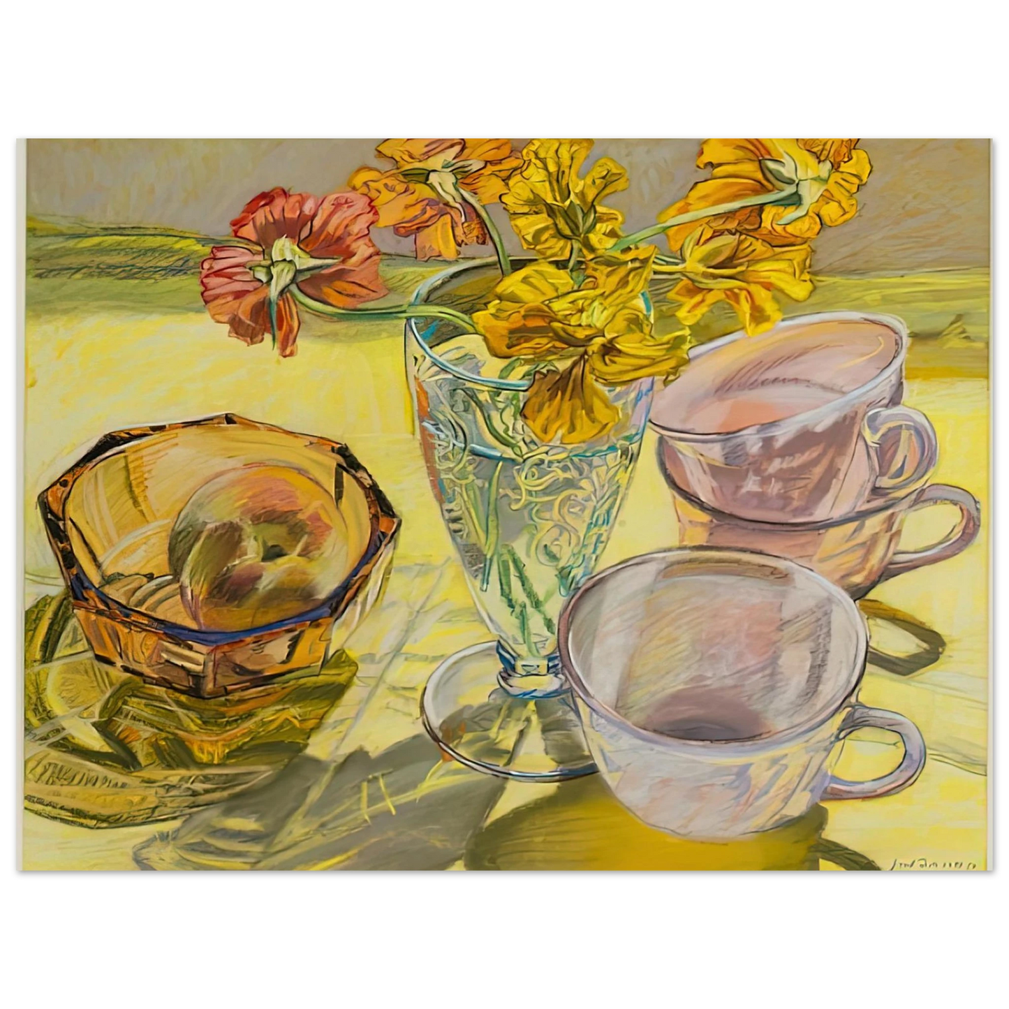 Janet Fish - NASTURTIUMS AND PINK CUPS 1981 75x100 cm / 30x40inches Fine Art Poster