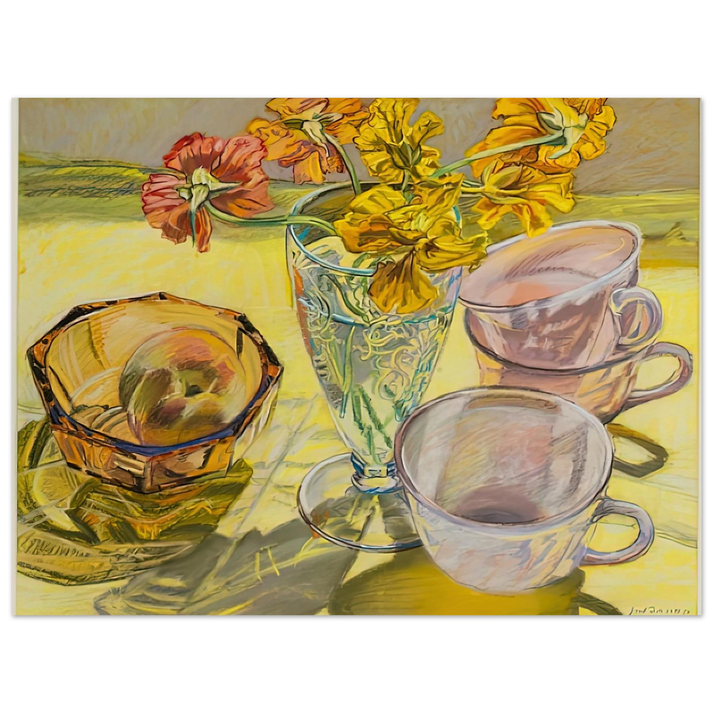 Janet Fish - NASTURTIUMS AND PINK CUPS 1981 75x100 cm / 30x40inches Fine Art Poster