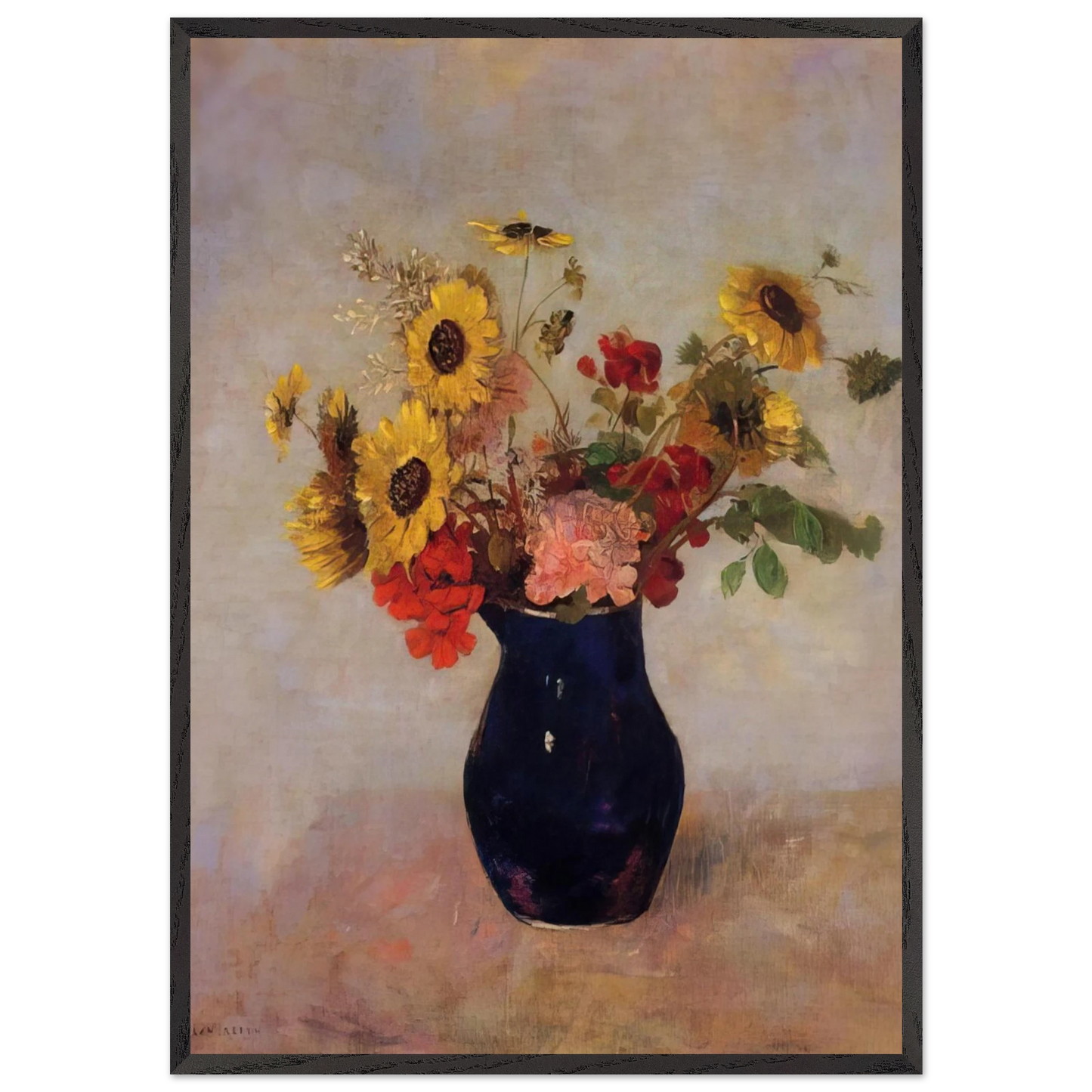 VASE OF FLOWERS N1 - Odilon Redon 70x100 cm / 28x40 inches Framed Art Print – Black Wooden Frame