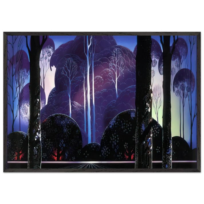 Purple Sunrise - Eyvind Earle 70x100 cm / 28x40 inches Framed Art Print – Black Wooden Frame