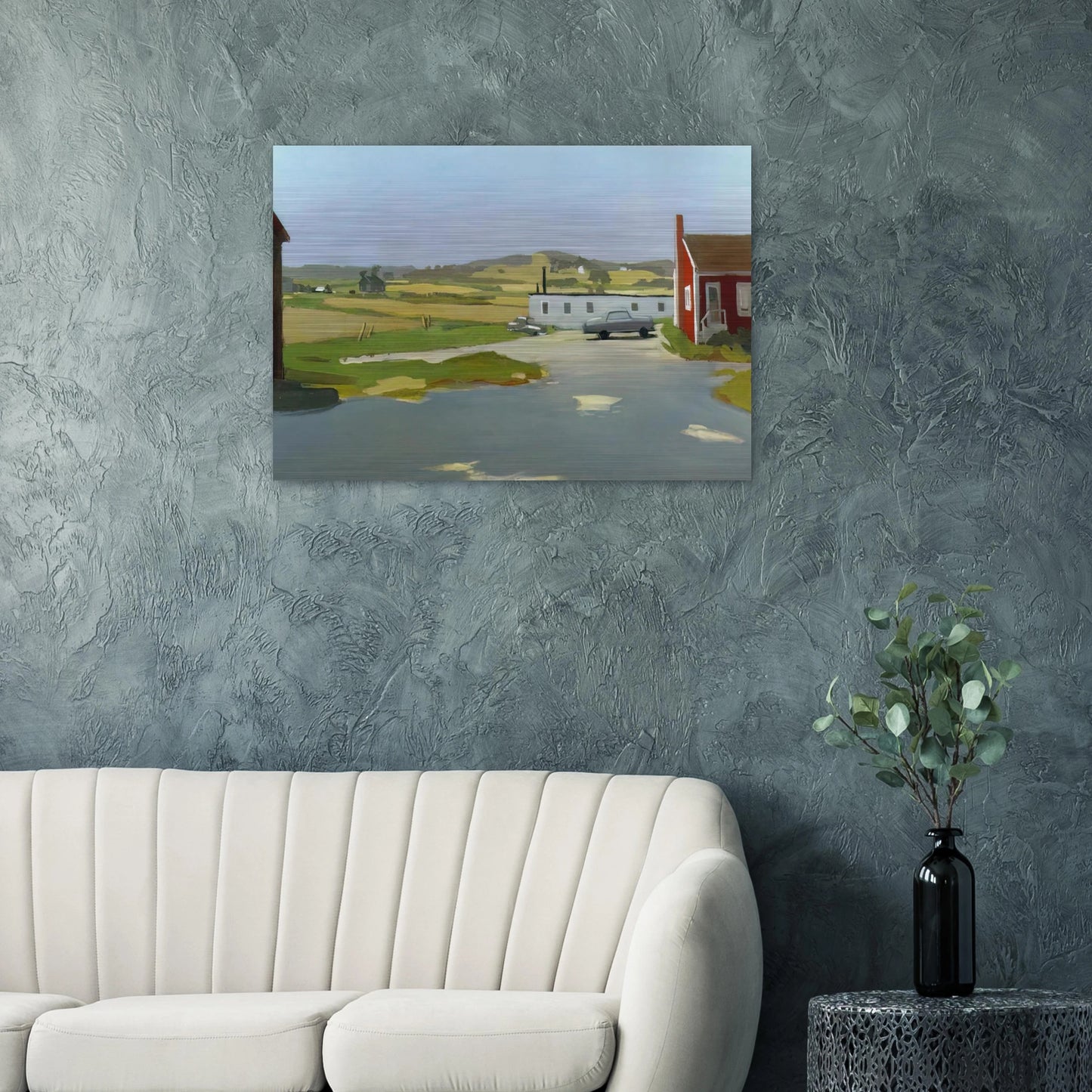 LONG ISLAND LANDSCAPE WITH RED BUILDING 1962 - Fairfield Porter Brushed Aluminum Print - 70x100 cm / 28x40 inches | Fairfield Porter Aluminum Print | Fairfield Porter Prints