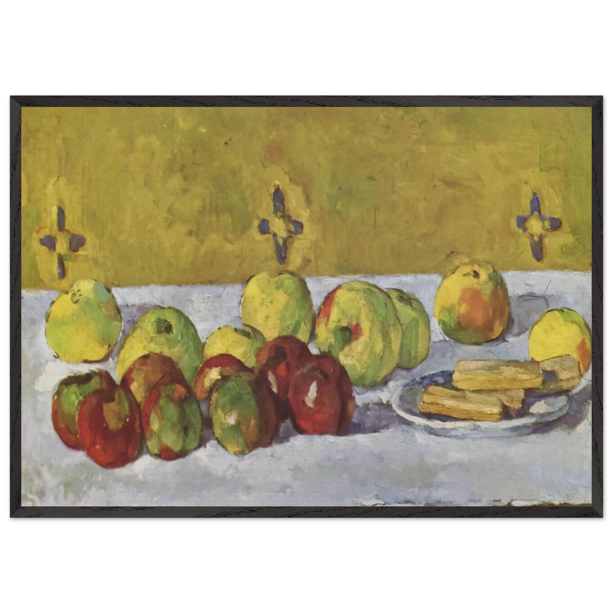 Still life with apples and biscuits - Paul Cezanne 70x100 cm / 28x40 inches Framed Art Print – Black Wooden Frame