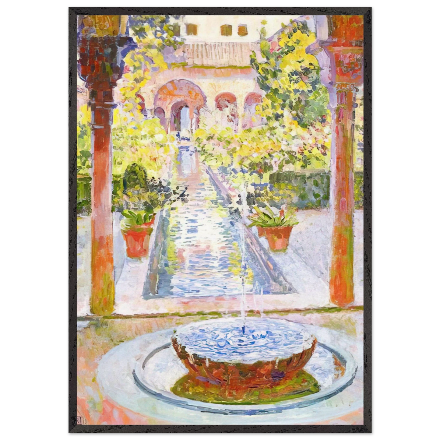 THE GARDENS OF GENERALIFE IN GRENADA 1913 - Theo van Rysselberghe 70x100 cm / 28x40 inches Framed Art Print – Black Wooden Frame