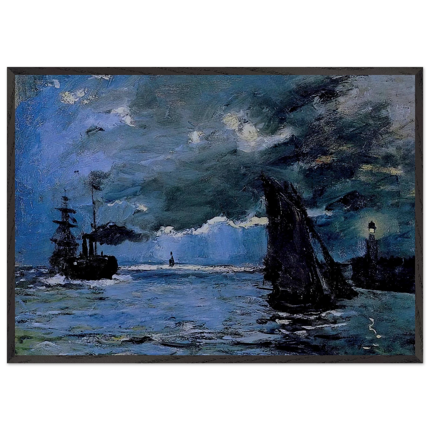 Seascape Night Effect - claude monet 70x100 cm / 28x40 inches Framed Art Print – Black Wooden Frame