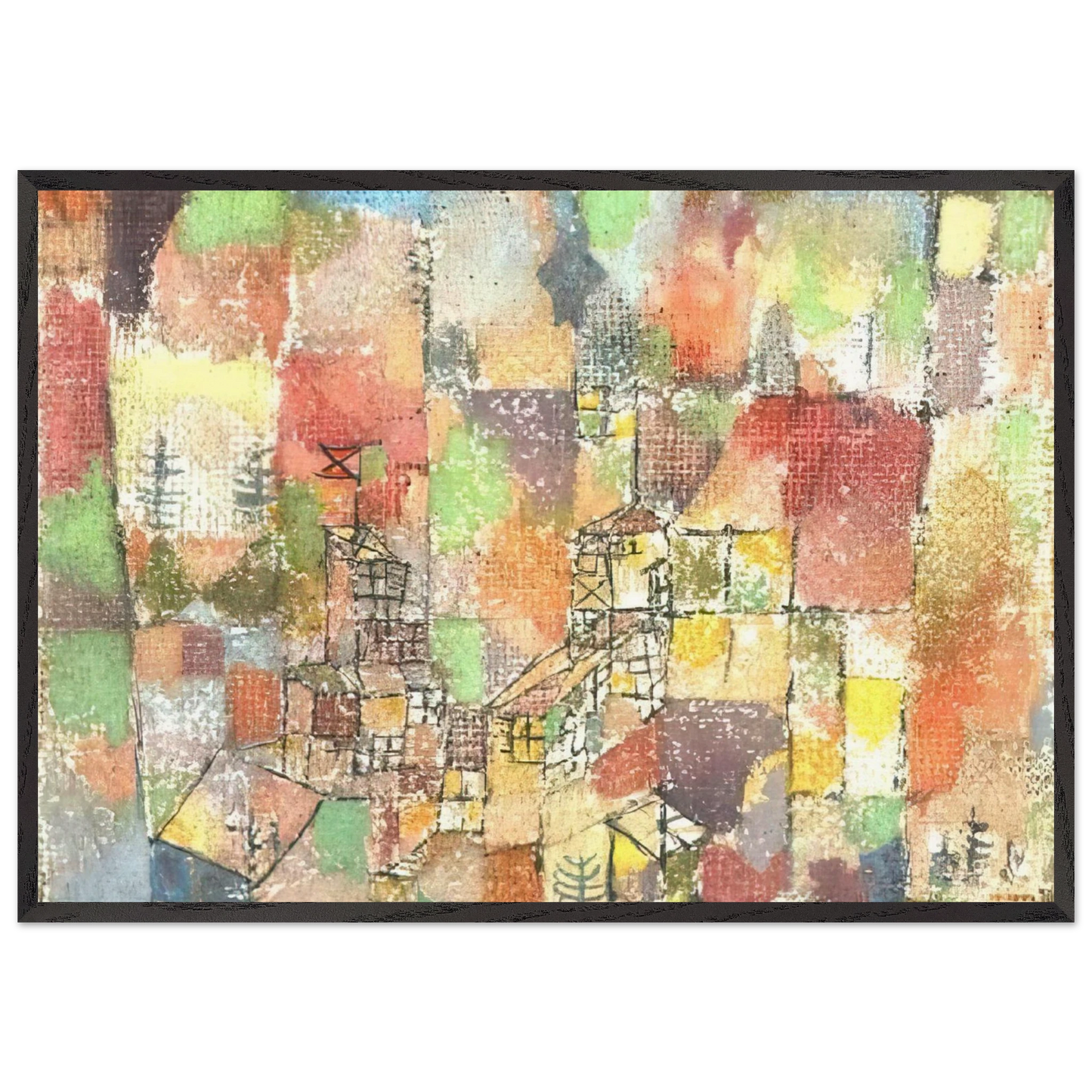 TWO COUNTRY HOUSES 1918 - Paul Klee 70x100 cm / 28x40 inches Framed Art Print – Black Wooden Frame