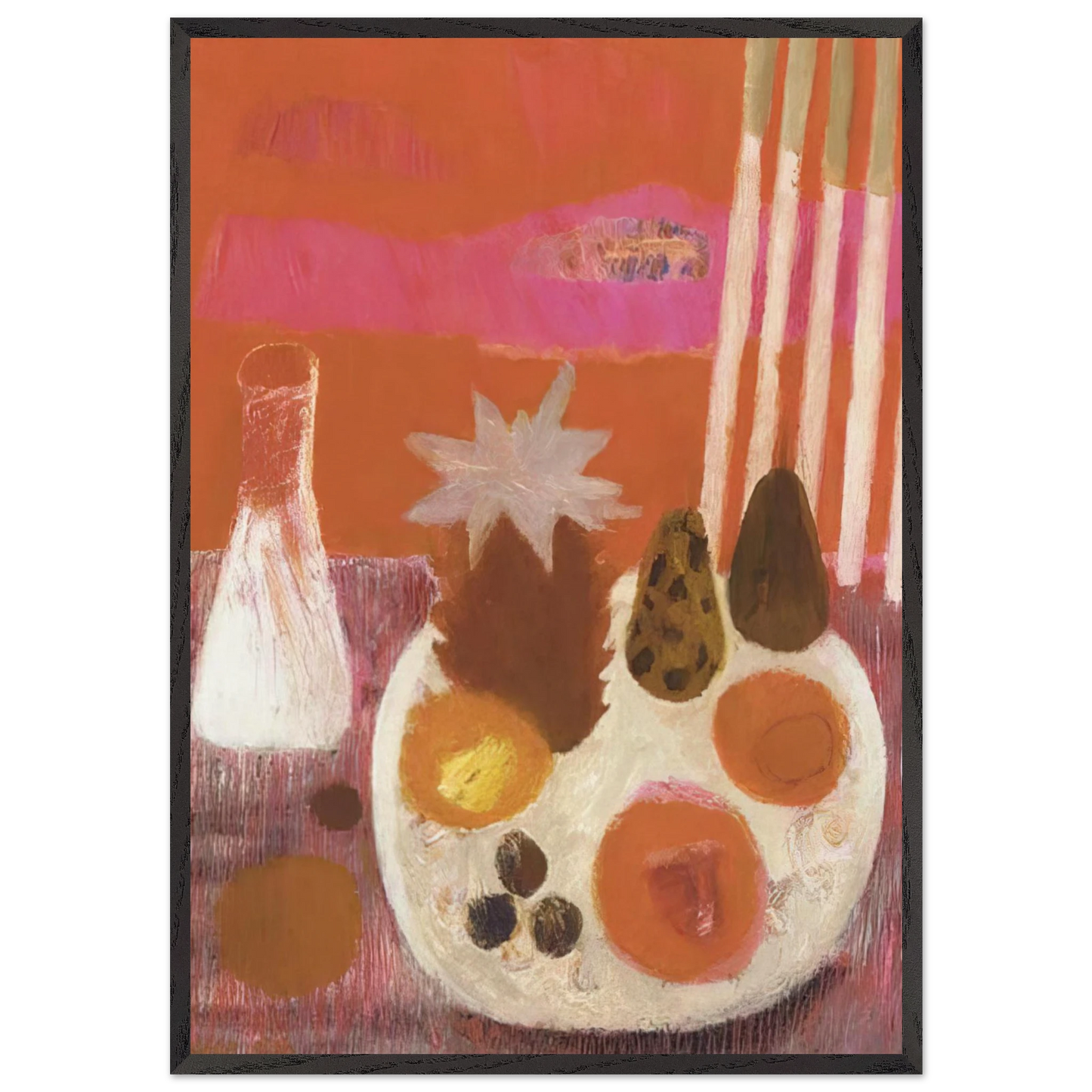 Still life Merindol - Naive Art Primitivism - Mary Fedden 70x100 cm / 28x40 inches Framed Art Print – Black Wooden Frame