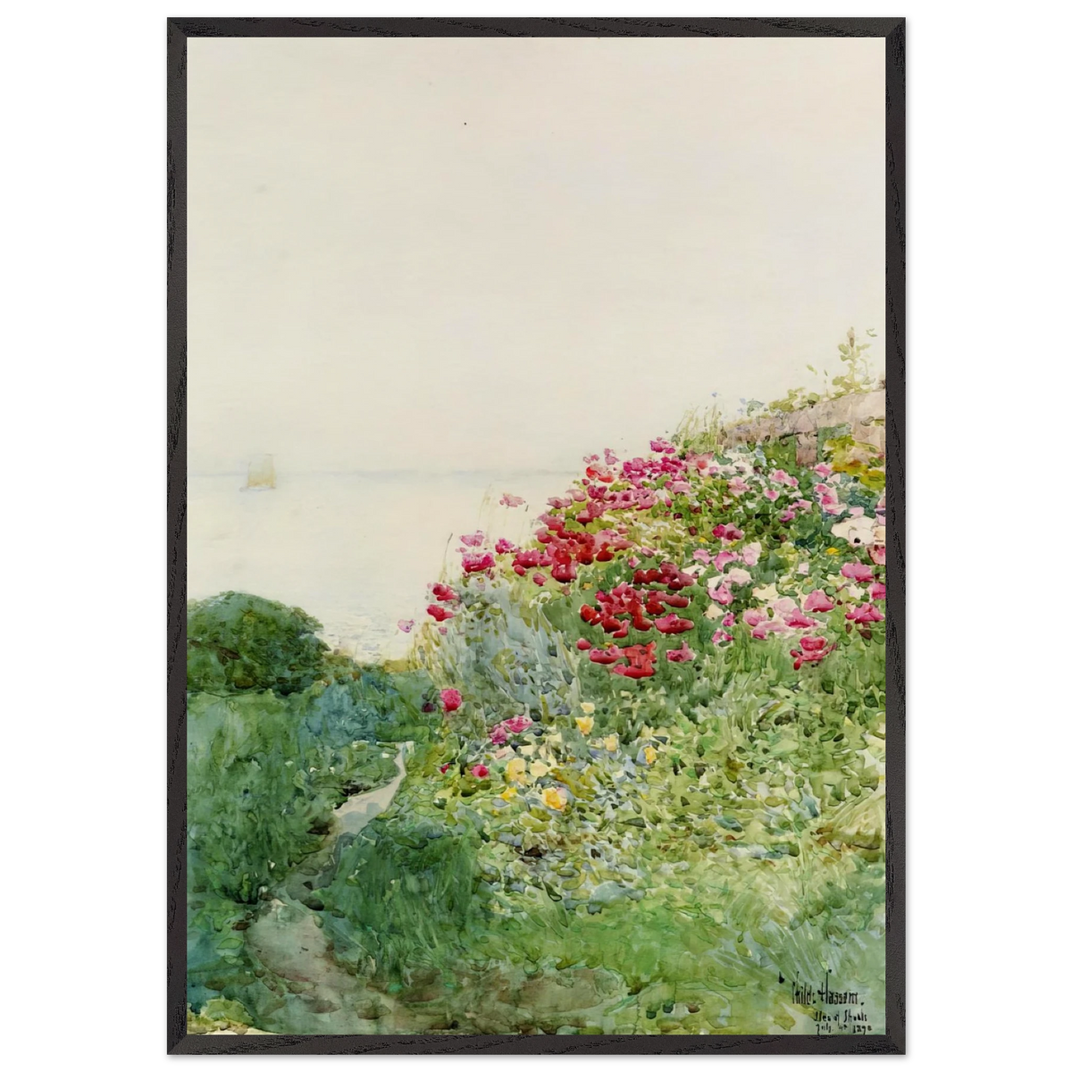 Field of Poppies Isles of Shaos Appledore - Childe Hassam 70x100 cm / 28x40 inches Framed Art Print – Black Wooden Frame