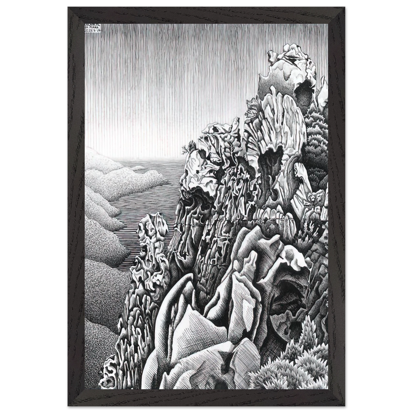 MC Escher - CALANQUES DE PIANA Wall Art - 60x80 cm / 24x32 inches - Premium Wooden Framed Poster With Fine Art Paper-canvas - Wood frame