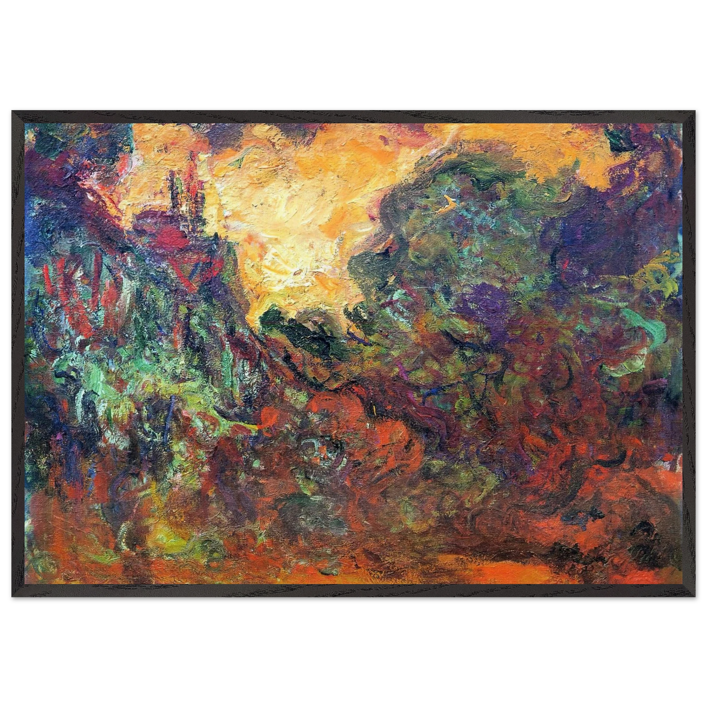The Artists House View from the Rose Garden - claude monet 70x100 cm / 28x40 inches Framed Art Print – Black Wooden Frame