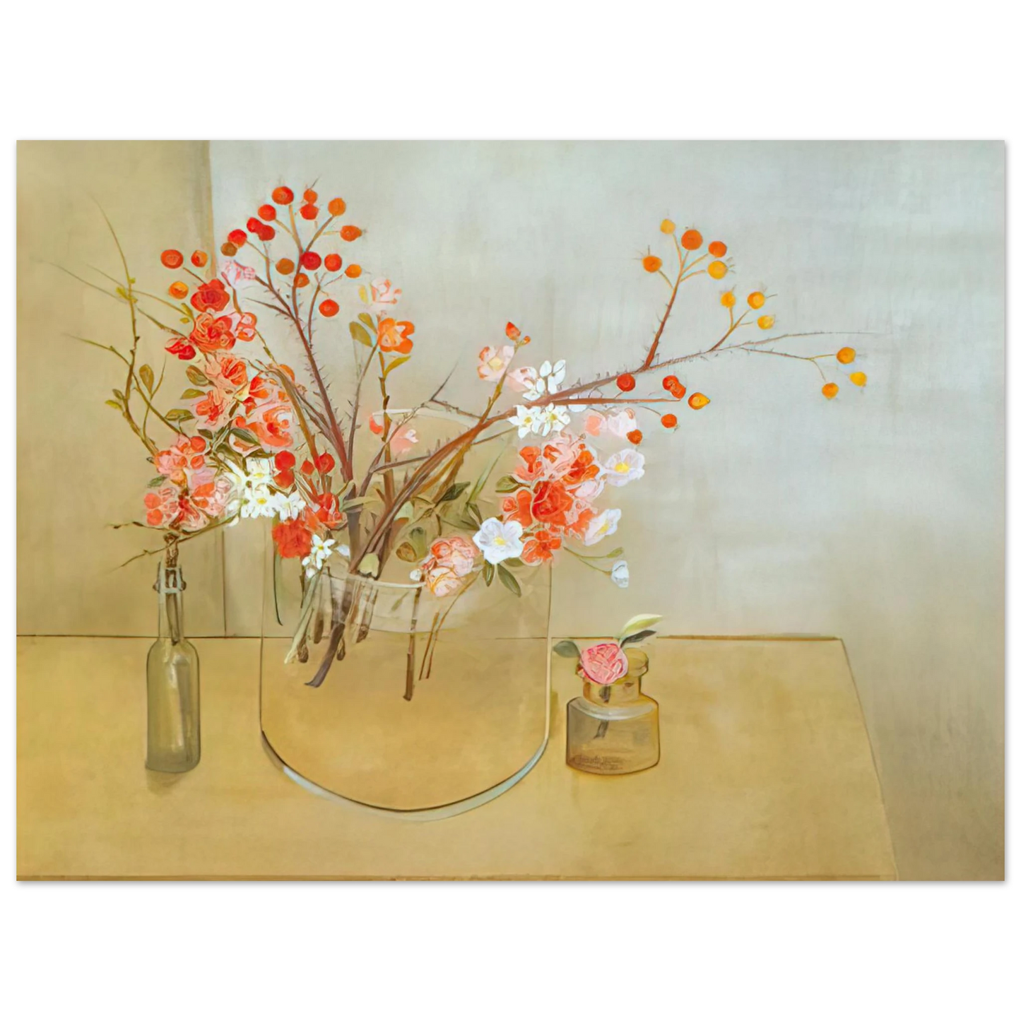 Morris Graves - Winter Bouquet flowering quince, rosehaws, narcissus, winter rose and camellia - 1977 75x100 cm / 30x40inches Fine Art Poster