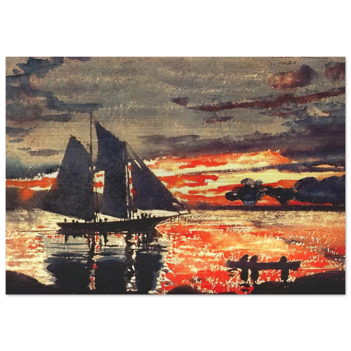 SUNSET FIRES - Winslow Homer Brushed Aluminum Print - 70x100 cm / 28x40 inches | Winslow Homer Aluminum Print | Winslow Homer Prints