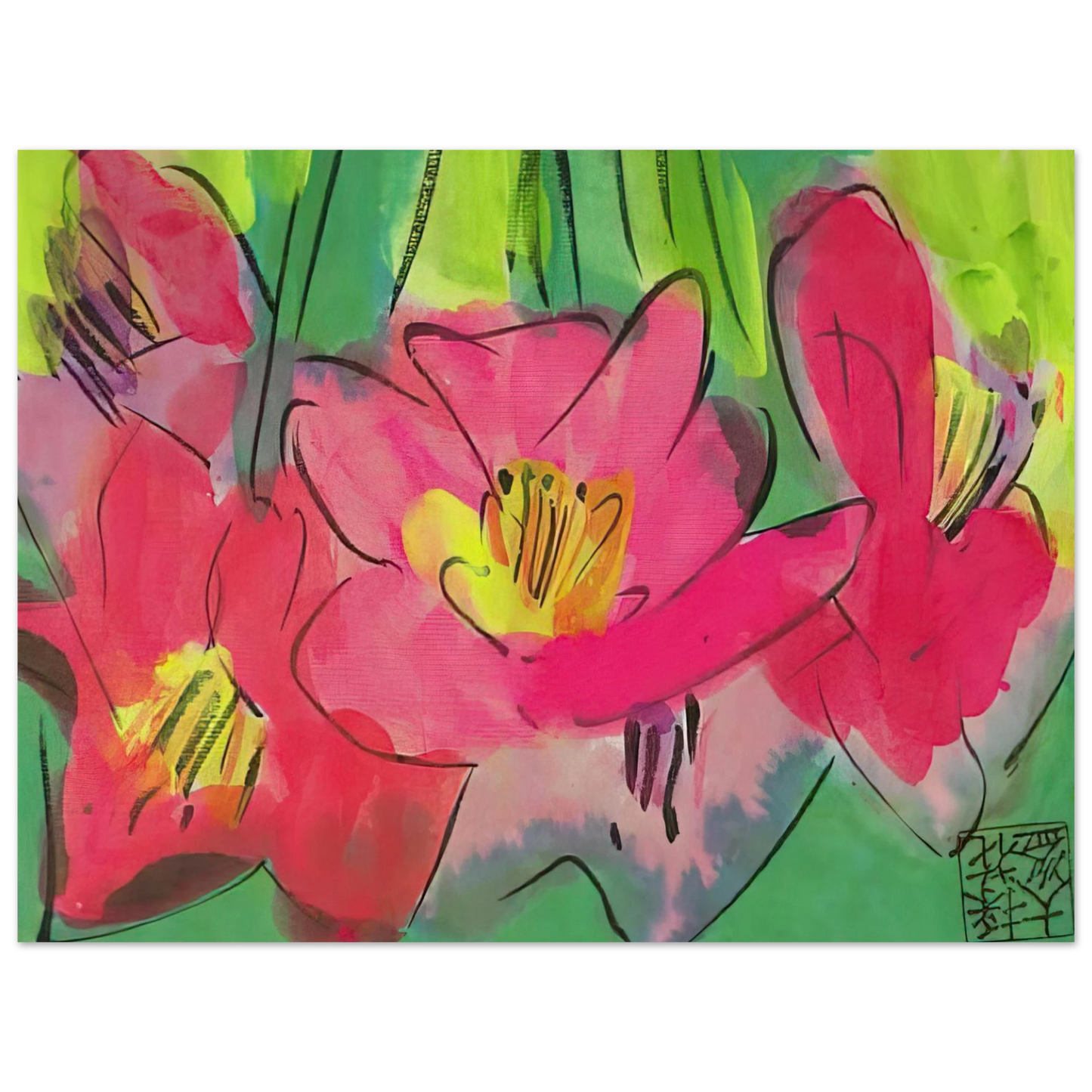 Walasse Ting - The Pinkest Flowers - Naïve Art Primitivism, Pop Art 75x100 cm / 30x40inches Fine Art Poster