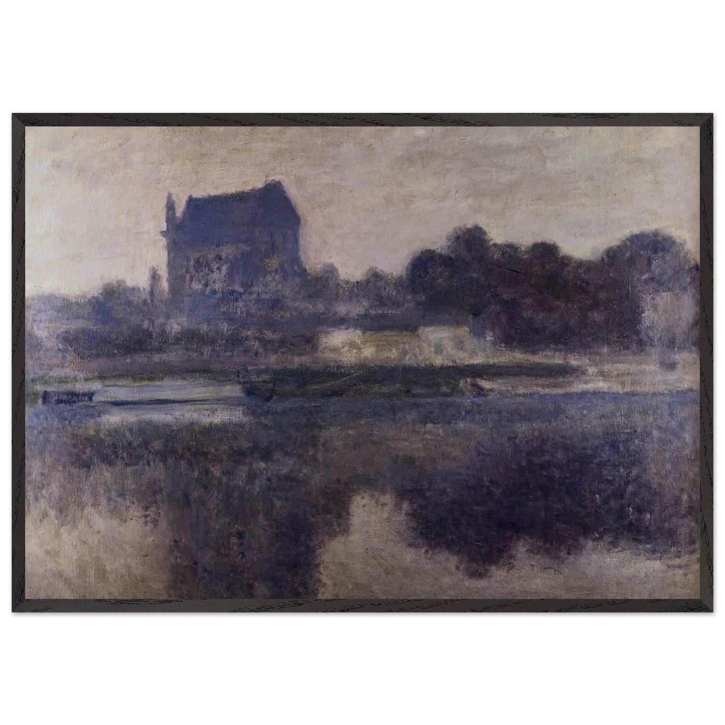 Vernon Church in Fog - claude monet 70x100 cm / 28x40 inches Framed Art Print – Black Wooden Frame