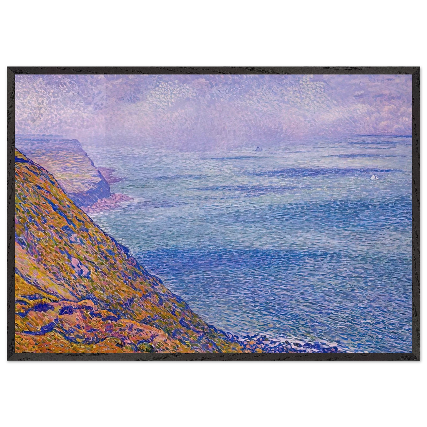 THE CAP GRIS NEZ 1900 - Theo van Rysselberghe 70x100 cm / 28x40 inches Framed Art Print – Black Wooden Frame