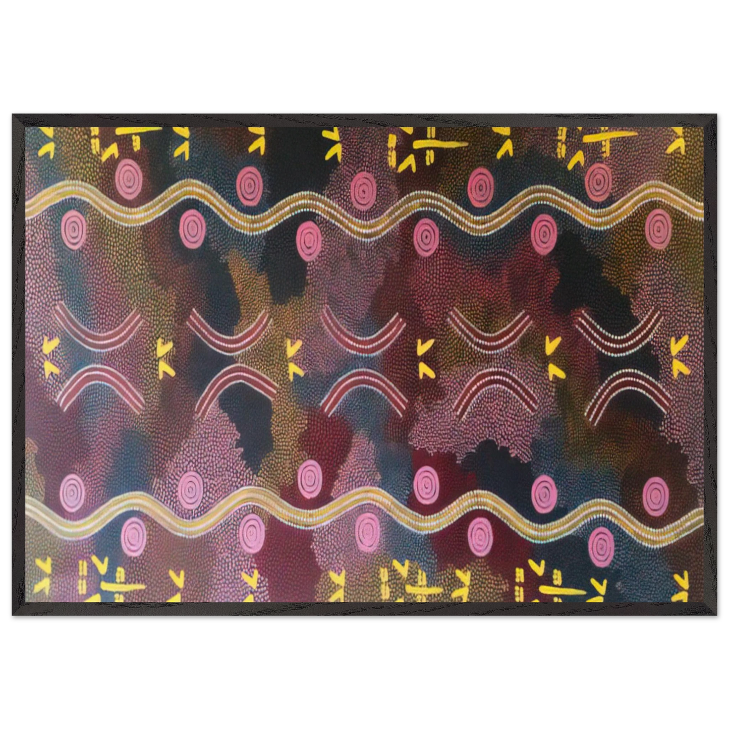 Possum Rock Wallaby Dreaming Napperby - 1990 - Clifford Possum Tjapaltjarri 70x100 cm / 28x40 inches Framed Art Print – Black Wooden Frame