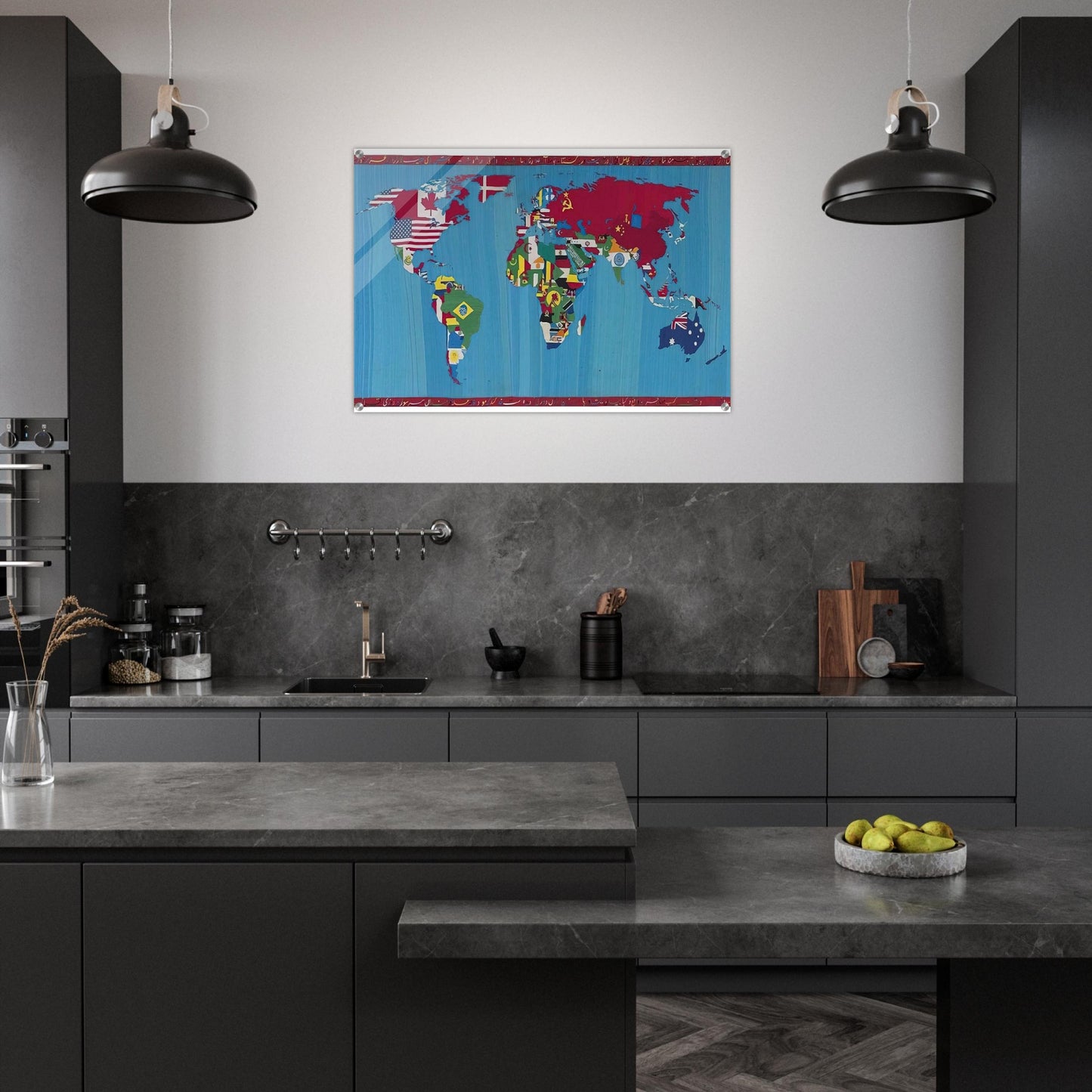 MAPPA DEL MONDO 1988 - Alighiero Boetti Acrylic Print - 70x100 cm / 28x40″ inches | Alighiero Boetti Wall Art | Alighiero Boetti Prints