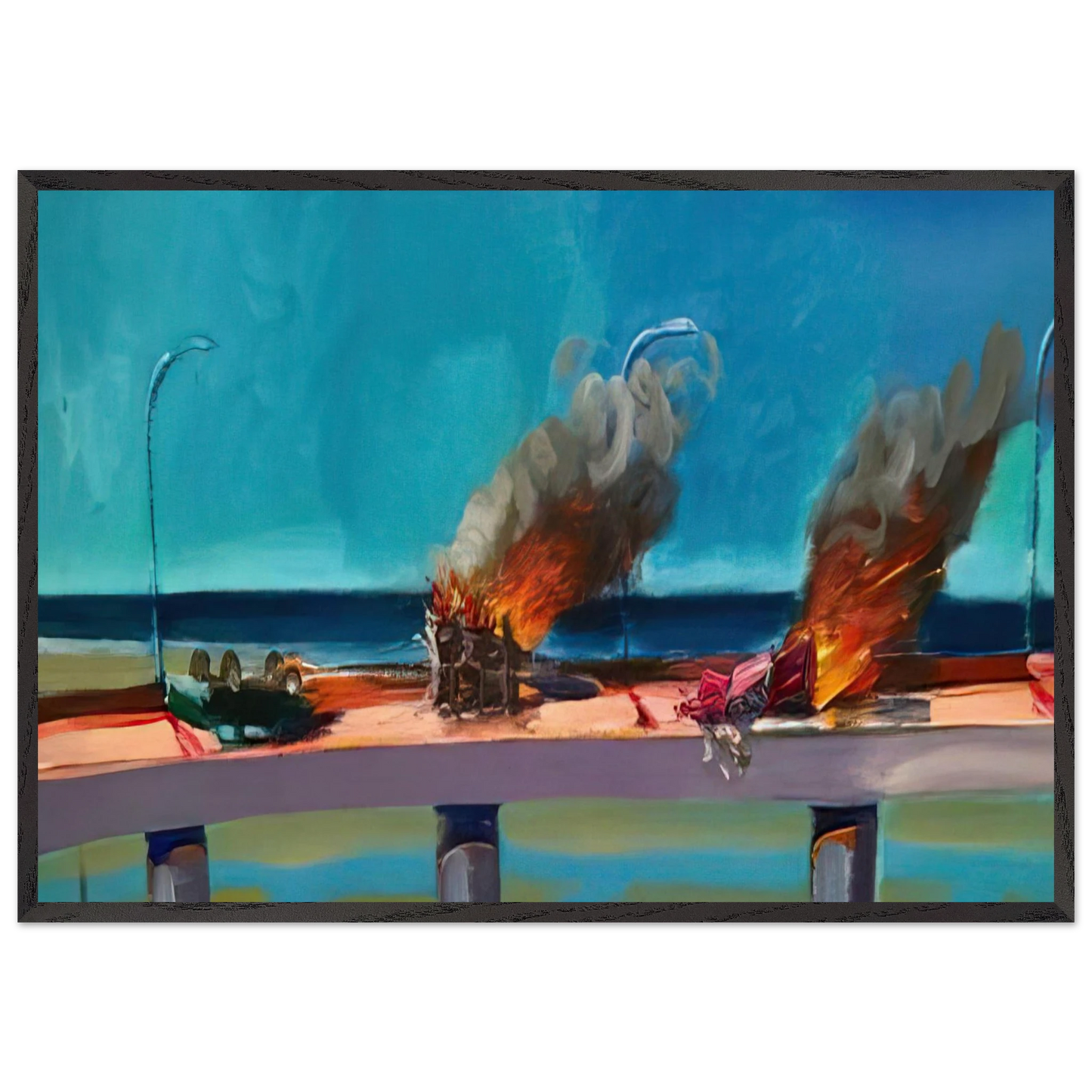 Longo Crash - 1982 - Carlos Almaraz 70x100 cm / 28x40 inches Framed Art Print – Black Wooden Frame