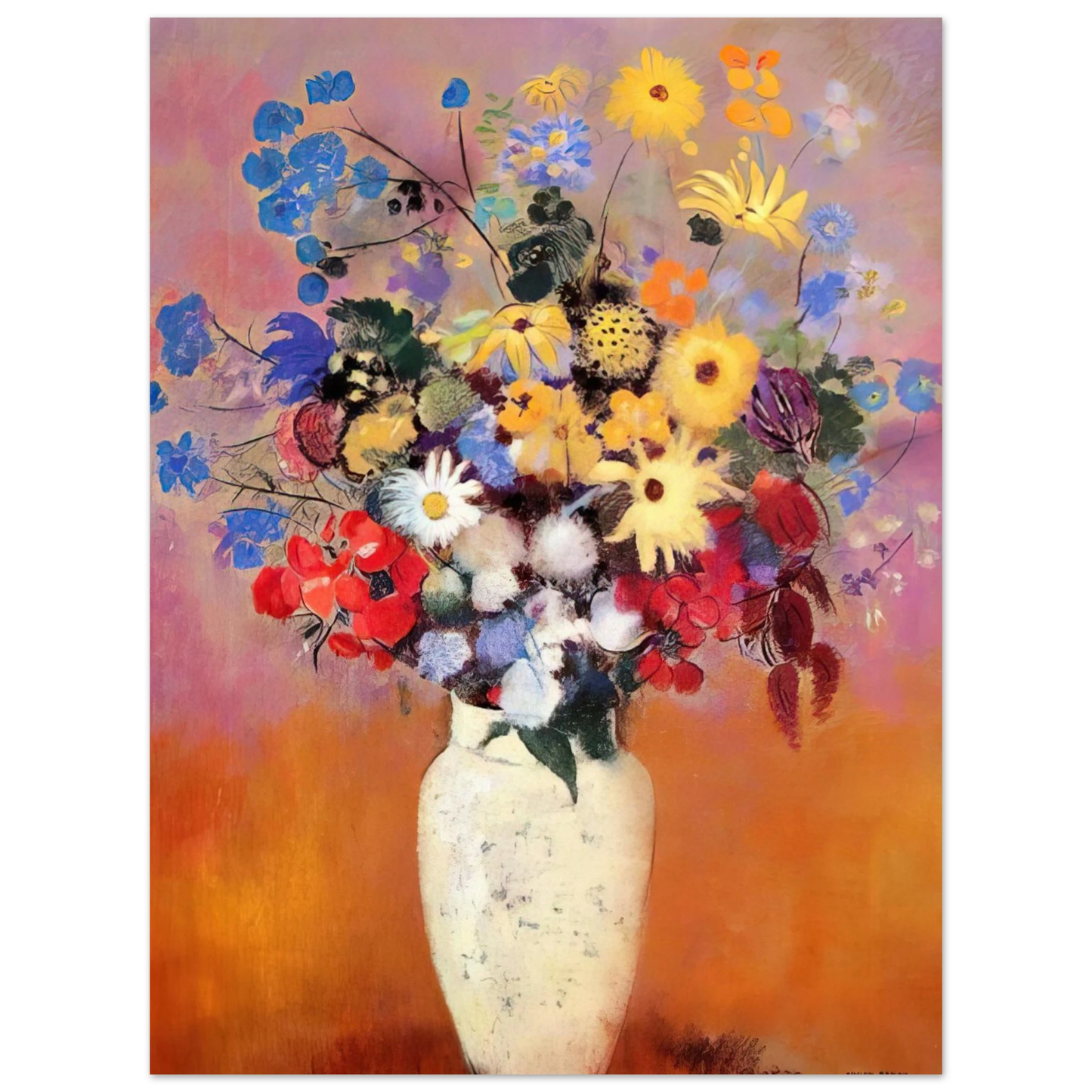 Odilon Redon - WHITE VASE WITH FLOWERS 1916 75x100 cm / 30x40inches Fine Art Poster
