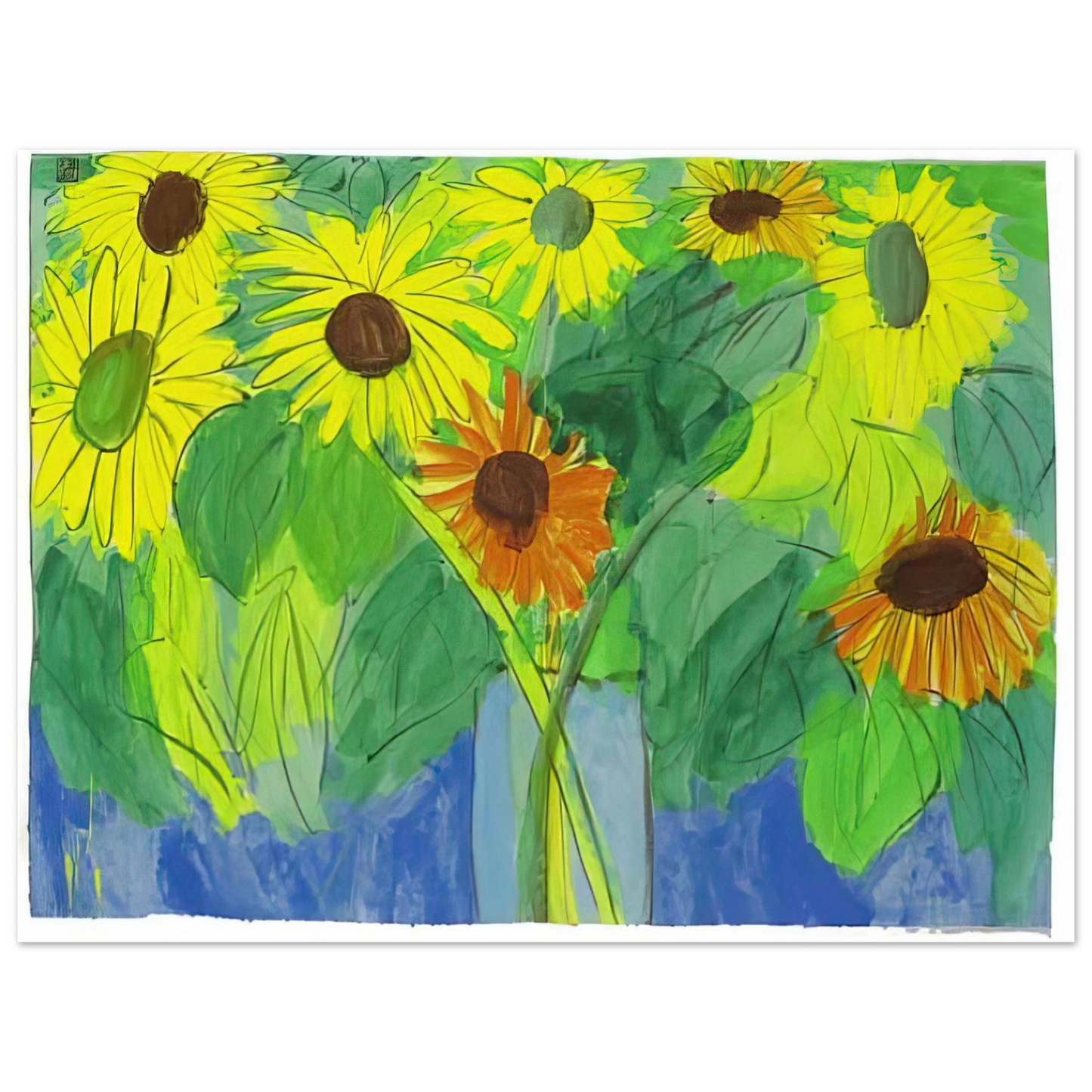 Walasse Ting - Orange and Yellow Sunflowers - Naïve Art Primitivism, Pop Art 75x100 cm / 30x40inches Fine Art Poster