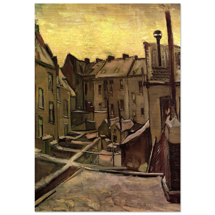 Backyards of Old Houses in Antwerp in the Snow - Vincent van Gogh Brushed Aluminum Print - 70x100 cm / 28x40 inches | Vincent van Gogh Aluminum Print | Vincent van Gogh Prints