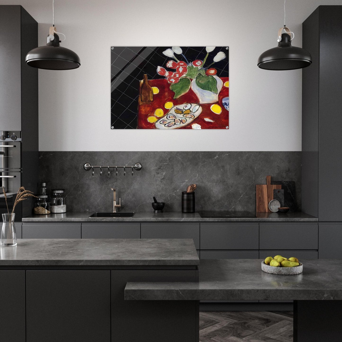 TULIPS AND OYSTERS ON A BLACK BACKGROUND 1943 - Henri Matisse Acrylic Print - 70x100 cm / 28x40″ inches | Henri Matisse Wall Art | Henri Matisse Prints